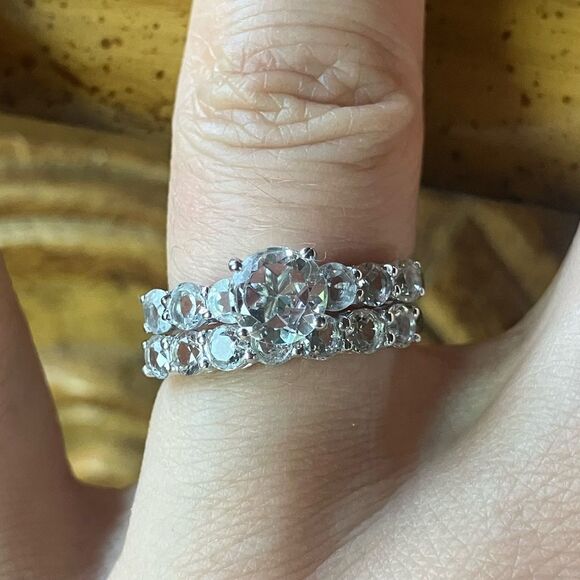 Natural White Topaz Sterling Silver Ring Set Size 6 - Picture 1 of 9